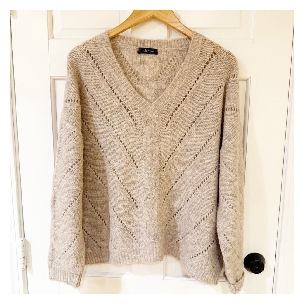 KLD Creme/grey Pullover Knit Sweater Sz L